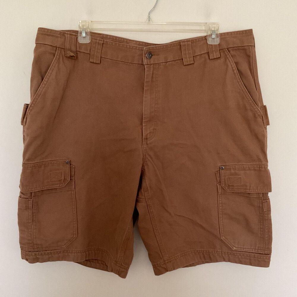 Duluth Trading Co. Men's Fire Hose 12" Cargo Shorts 44 Brown Canvas Heavy Duty